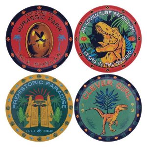 FaNaTtik - Jurassic Park Set of 4 Printed Metal Drinks Coasters - Bordskåner